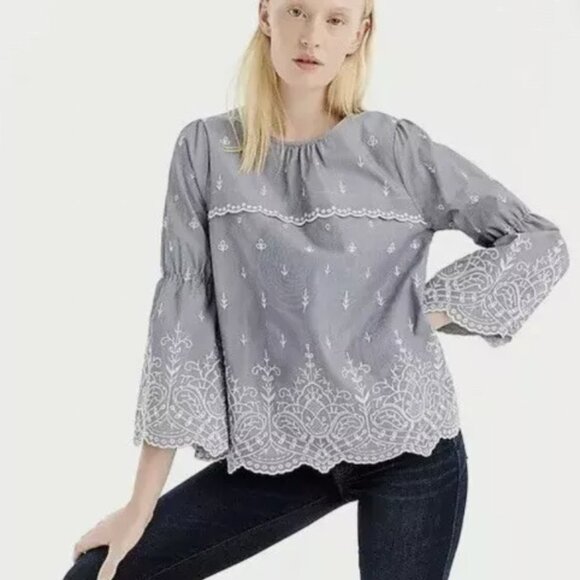 J. Crew Tops - J.Crew Embroidered Bell Sleeves Blouse Large